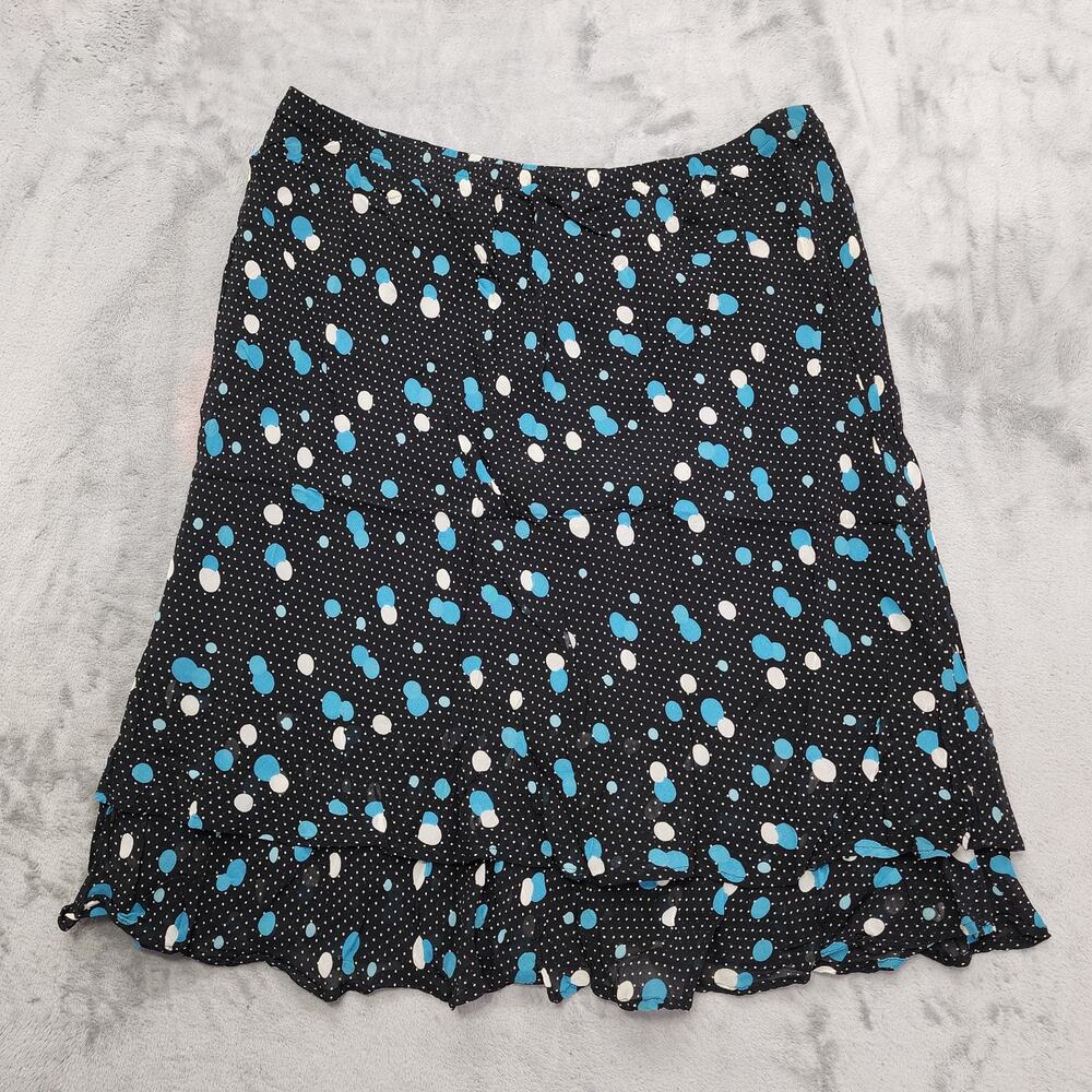 Vintage Style&Co Woman Skirt 18W Black Blue White Polka Dot Pull On Ruffle Hem